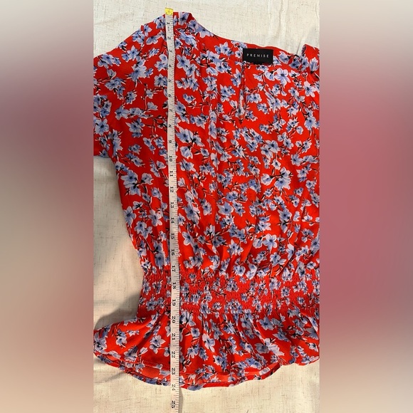 Premise Red Blue Pleated Bubble Midi Blouse ❤️🩵 - Picture 4 of 11